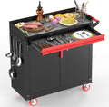 Eltean Metal Grill Cart - Outdoor Grill Cart with Storage,Grill Table with Wheels,Outdoor Bar Cart with Adjustable Shelf for Kitchen Prep and Patio BBQ