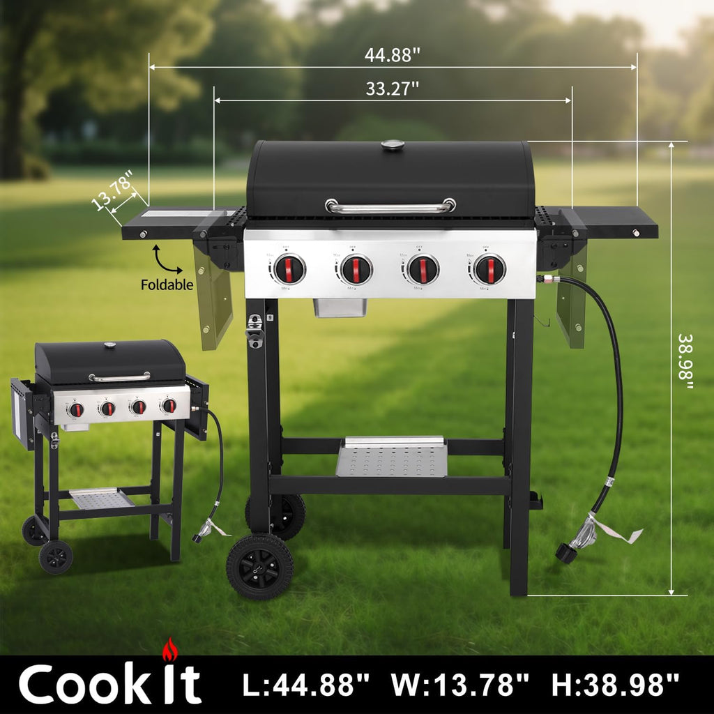 4-Burner Propane Gas Grill with Cast Iron Grate - 40000 BTU Output & Easy-Clean Grease Management for Perfect BBQs (4-Burner)