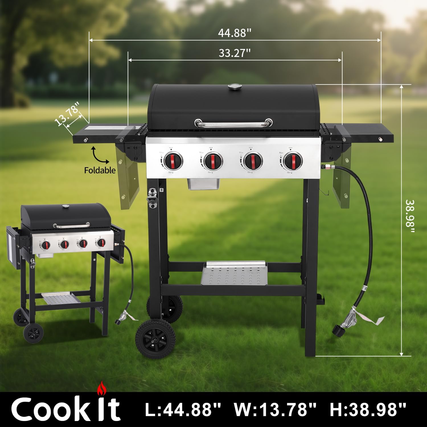 4-Burner Propane Gas Grill with Cast Iron Grate - 40000 BTU Output & Easy-Clean Grease Management for Perfect BBQs (4-Burner)