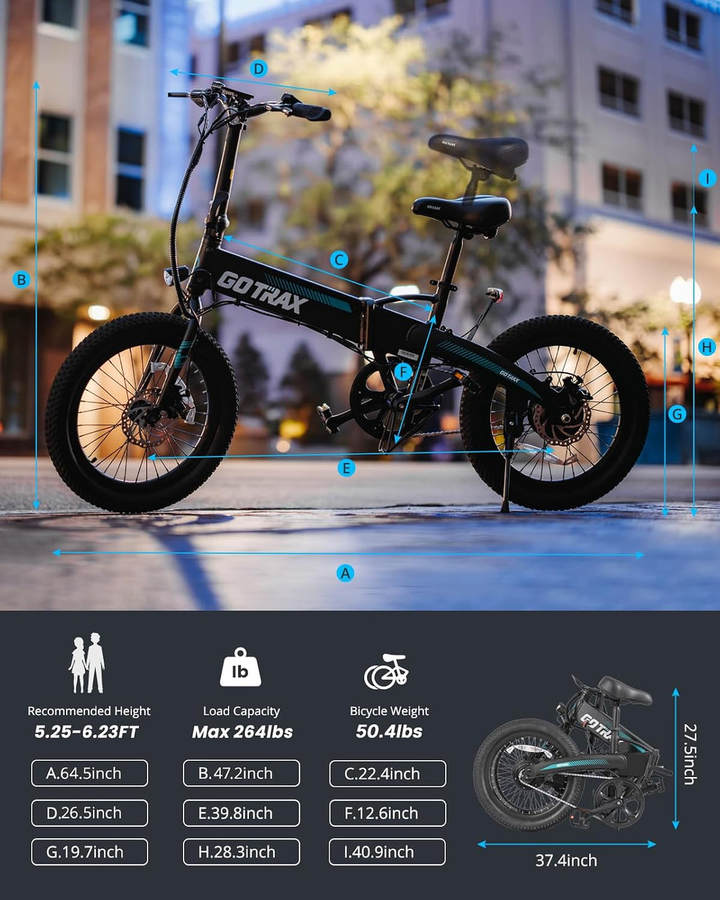 Gotrax 20' Folding Electric Bike with 40Miles (Pedal-assist1) by 48V Battery, 20Mph Power by Peak 500W, Adult Electric Bicycle with 5 Pedal-Assist Levels& LCD Display, Suitable for Commuting