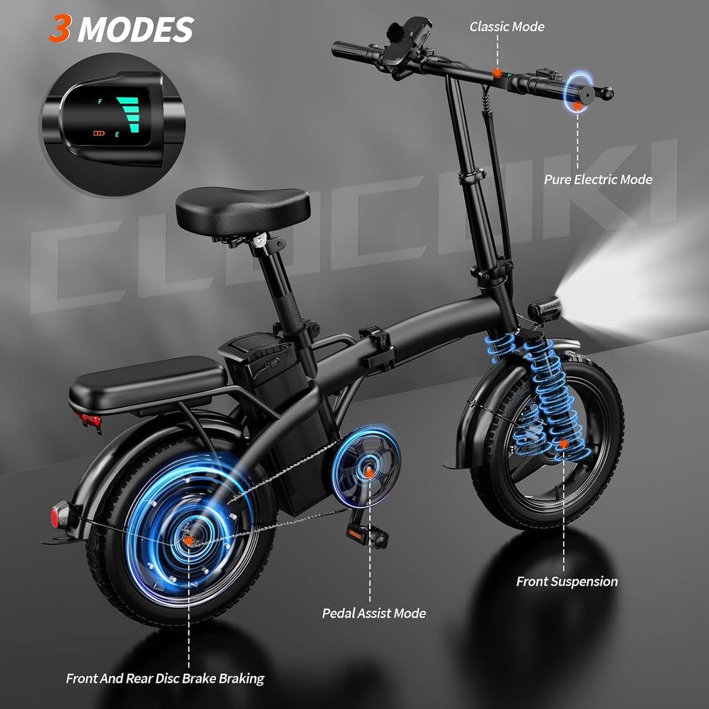 Folding Electric Bike for Adults & Commuters | 500W Motor 25MPh | 48V 12Ah Battery 35-Mile Range | 30° Hill Climb | 3-Level Pedal Assist | 14' Wheels Dual Disc Brakes | Ul 2849 Certified