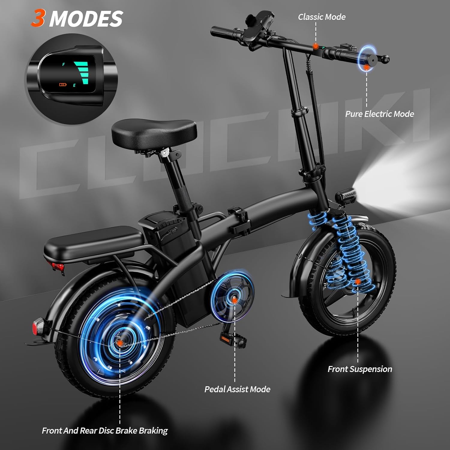 Folding Electric Bike for Adults, 14' Ebike 500W Peak Motor, 23MPH | 35Miles PAS Range | 48V12Ah Removable Battery | Commuter Foldable Electric Bicycles | UL 2849 Certified | Pedal Assist