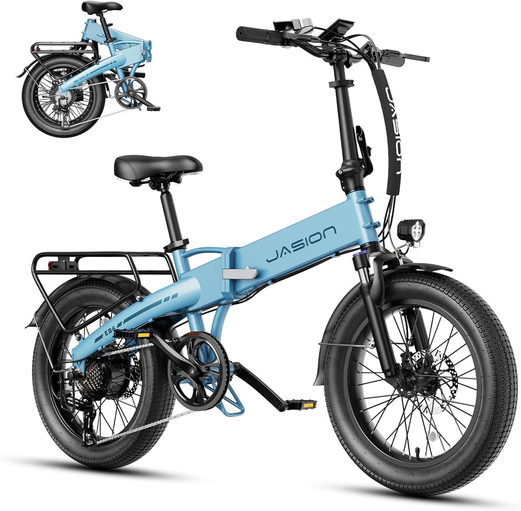 Jasion EB6 Foldable Electric Bike for Adults,【1200W Peak Motor, 25 MPH, 50 Miles Range】 20' Fat Tire Ebike with 48V Built-in Battery, Lightweight Aluminum Frame E Bike for Commuting, Off-Road, Travel