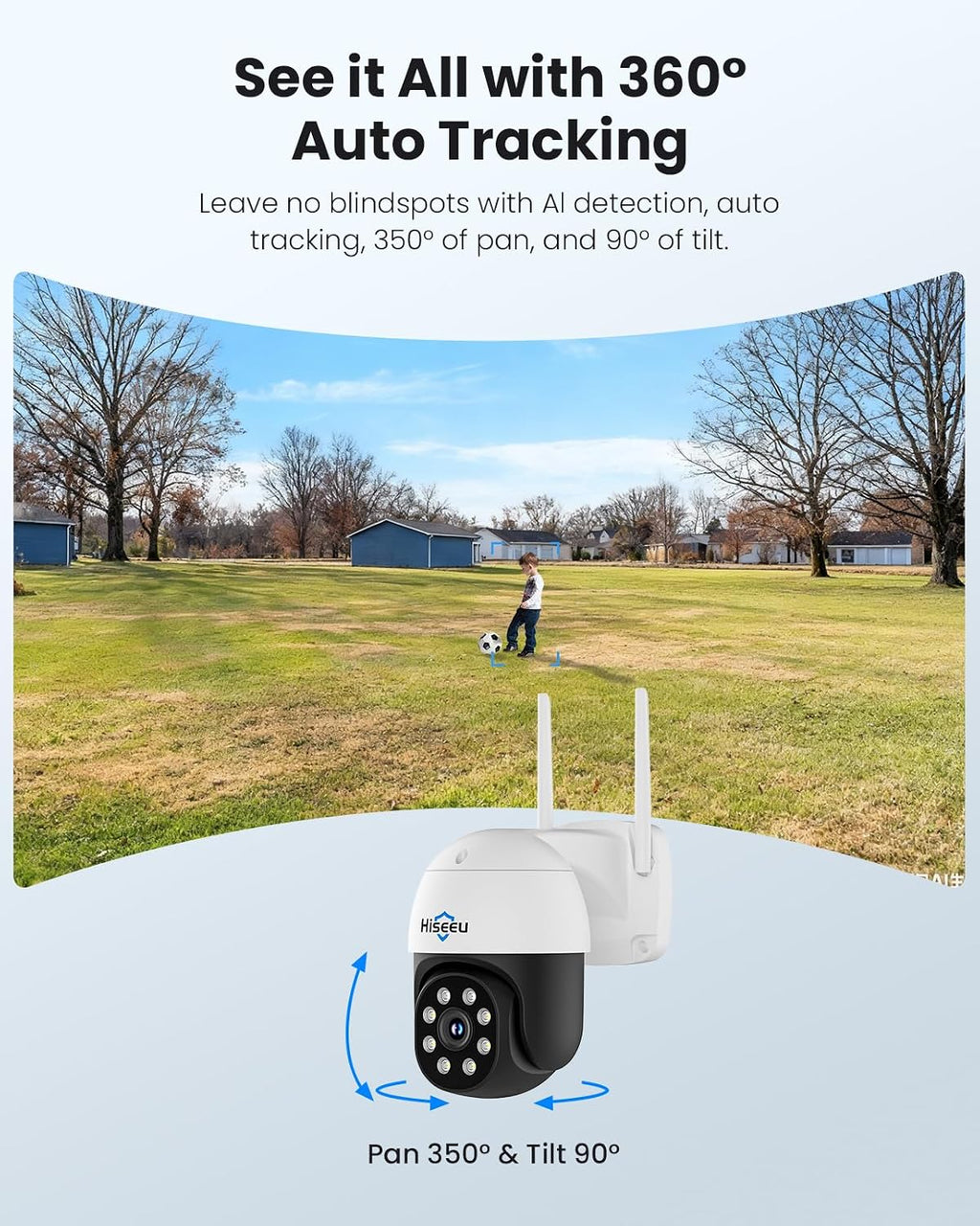 Hiseeu 4K Security Cameras Wireless Outdoor, 8MP 4-Cam Kit, 5G & 2.4G WiFi Cameras System for Home Security, Auto Tracking, Pan Tilt, Color Night Vision, Two-Way Audio, 16CH NVR, 1TB, No Subscription