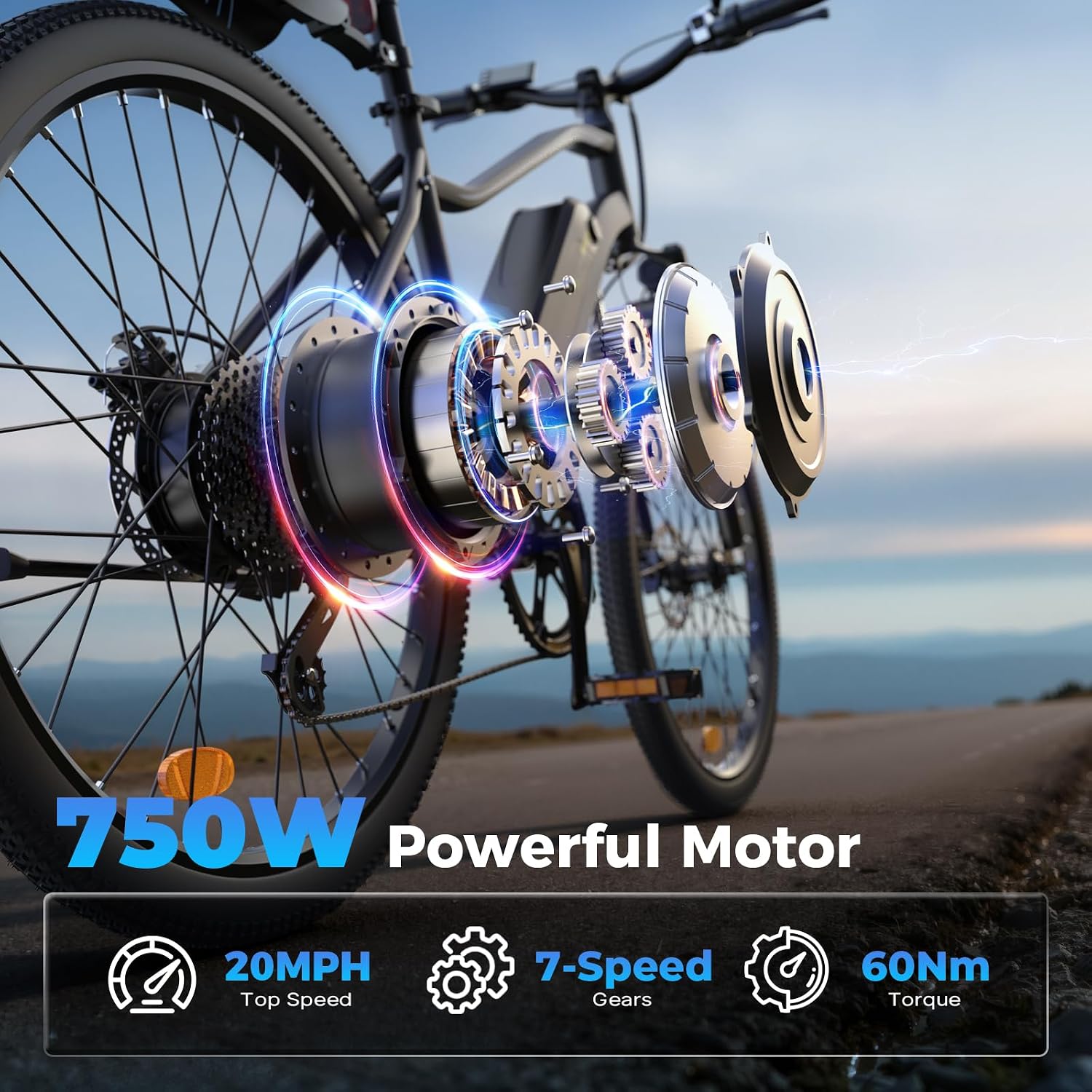 Electric Bike - 750W/1000W/1500W Motor Electric Bicycle, 20MPH, 55/70/80 Miles, Removable Battery, Shock Absorber, 5 Speed E Bike, 26' Tire Commuter Electric Bicycle for Adults