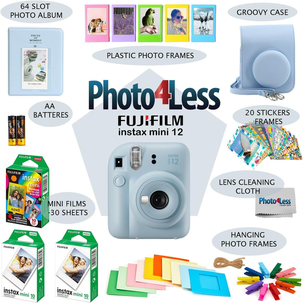 Fujifilm Instax Mini 12 Instant Film Camera Bundle with Accessories (Pastel Blue)