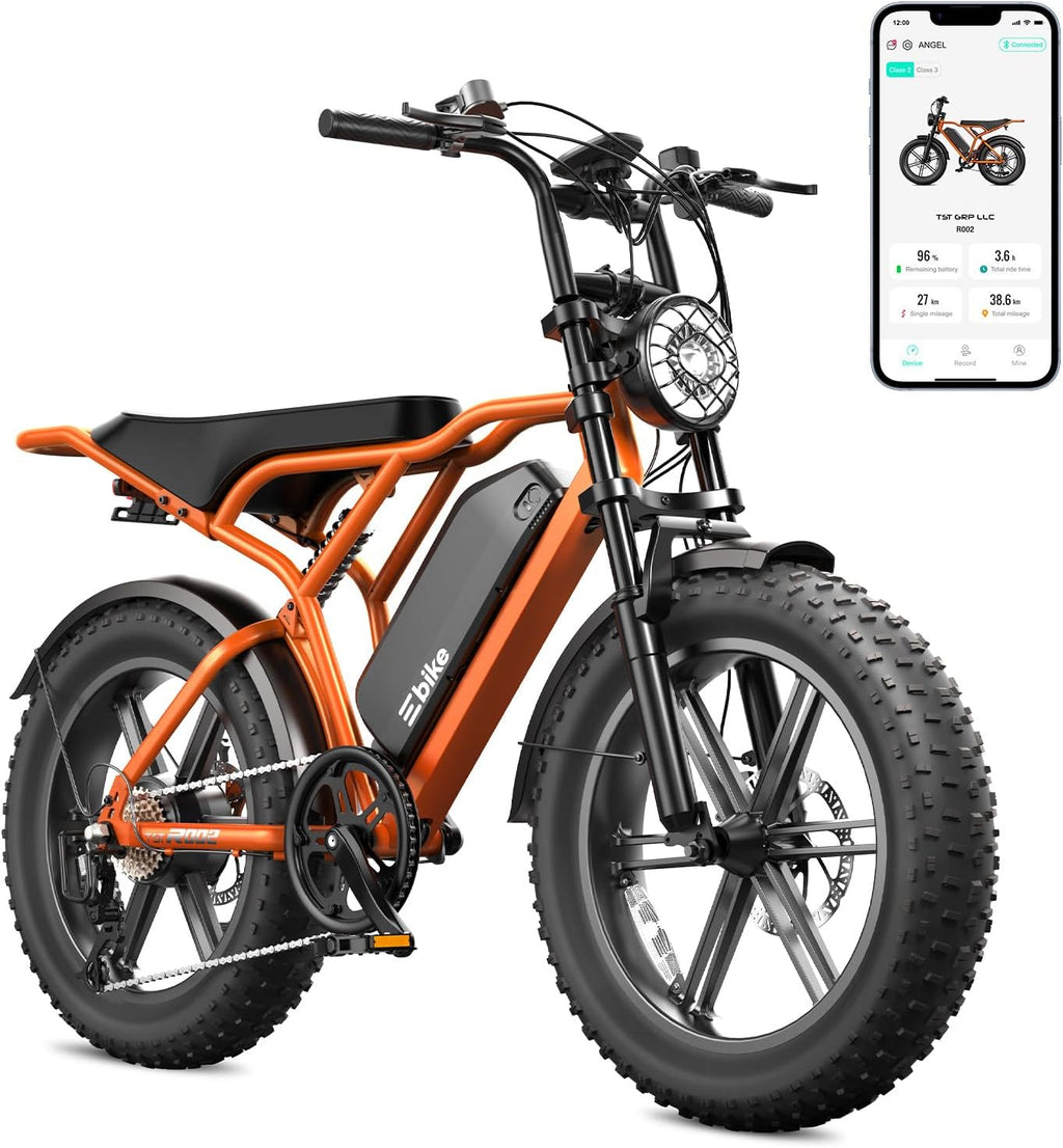 TST Electric Bike for Adults, 1500W Peak Motor 60/100 Miles Fat Tire Ebike with 48V 15Ah/25Ah Removable Battery 20' Fat Tire Electric Dirt Bike Full Suspension and 7-Speed
