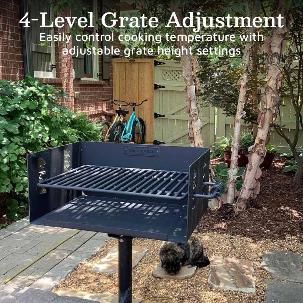 Ash & Ember 384 Sq. In Park-Style Charcoal Grill, Single Post Barbeque Grill, Adjustable Grate Height with Spring Handles, Outdoor Camping & Backyard BBQ Cookout