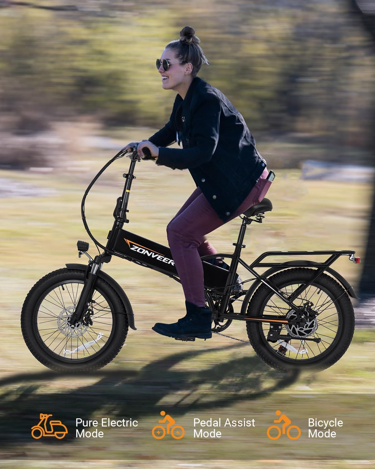 Folding Electric Bike, 48V 10.4AH Large Removable Battery E Bike, 28 MPH, 50 Miles Max Range, 20' Fat Tire Electric Bike for Adults, Adult Electric Bicycles for Commute