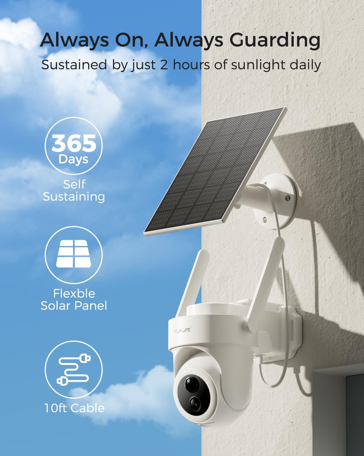 MUBILIFE 4K Security Cameras Wireless Outdoor, No Subscription, 8MP Solar Powered Cameras for Home Security, 64GB Local Storage, AI Auto Tracking, Color Night Vision, 2.4&5GHz WiFi, 2-Cam Kit