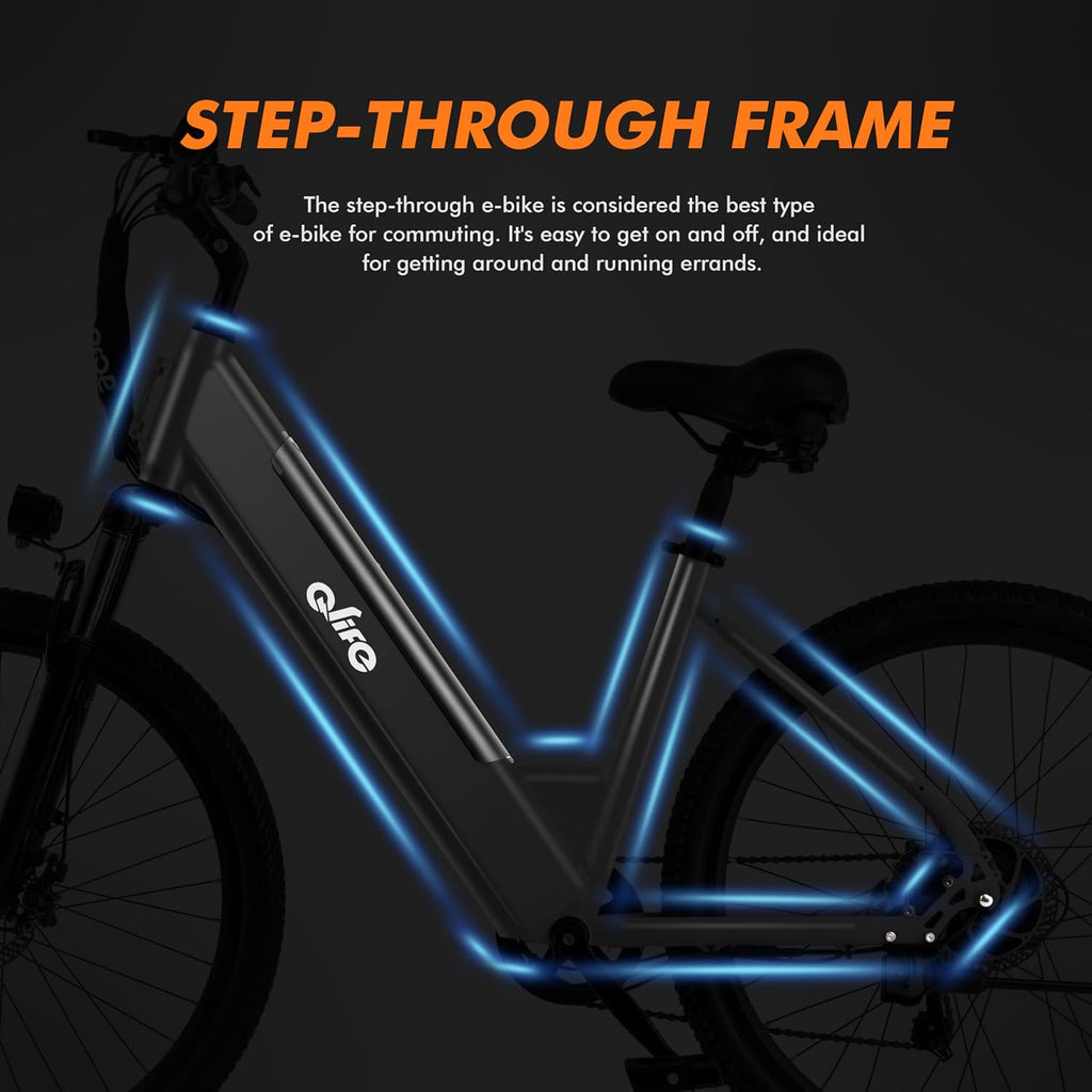 Qlife Cityone Electric Bike for Adults & Teens, Step-Through Commuter Ebike, 1000W Peak Motor, 55-Mile Range, 48V Removable Battery, 26-Inch City Tires, 7-Speed, Up to 25 MPH