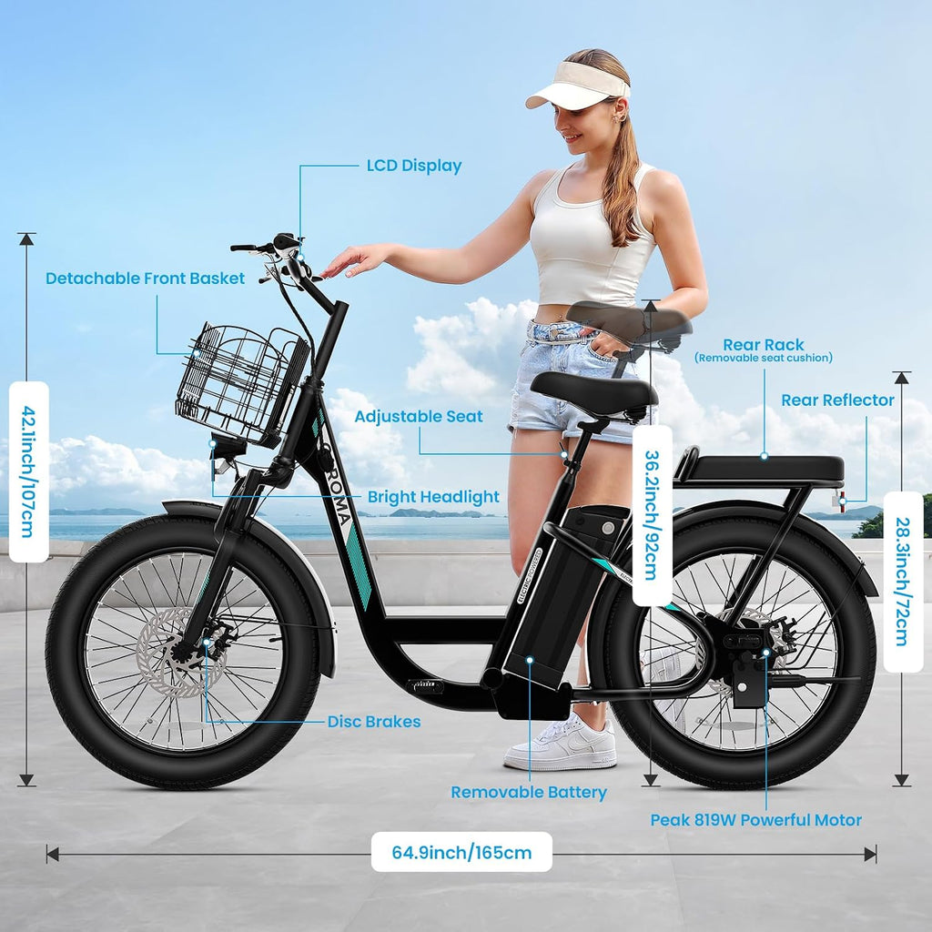 Caroma Peak 1200W/800W/500W/ Electric Scooter with Seat, 20' Off-Road Tires, 15/25/30Miles Range, 20MPH Top Speed, Adjustable Electric Scooter for Adults with Basket, Adults Ebike for Commuting