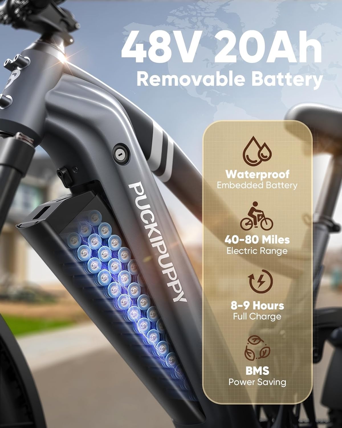 PUCKIPUPPY Electric Bike for Adults 960W, 48V 20AH Battery Adult Ebike, Full Suspension 26' Fat Tire E Bike, 28MPH 80Miles Range Mountain Electric Bicycle, 7 Speed, Hydraulic Disc Brakes
