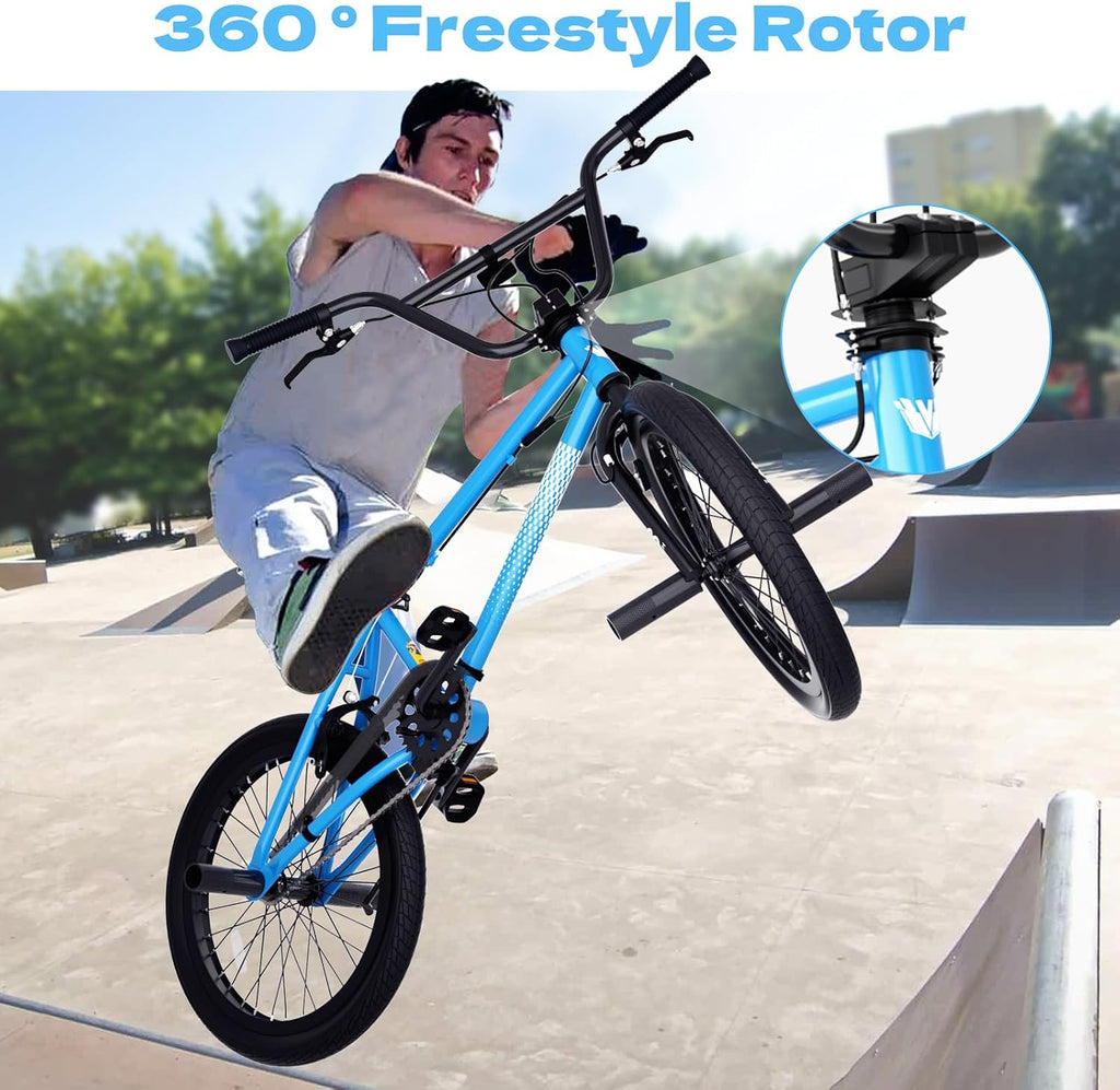 KORIMEFA Freestyle BMX Bike 18 20 inch Kids Boys Trick Bicycle for 7-12 Years Old, Hi-Ten Steel Frame, Beginner-Level to Advanced Riders