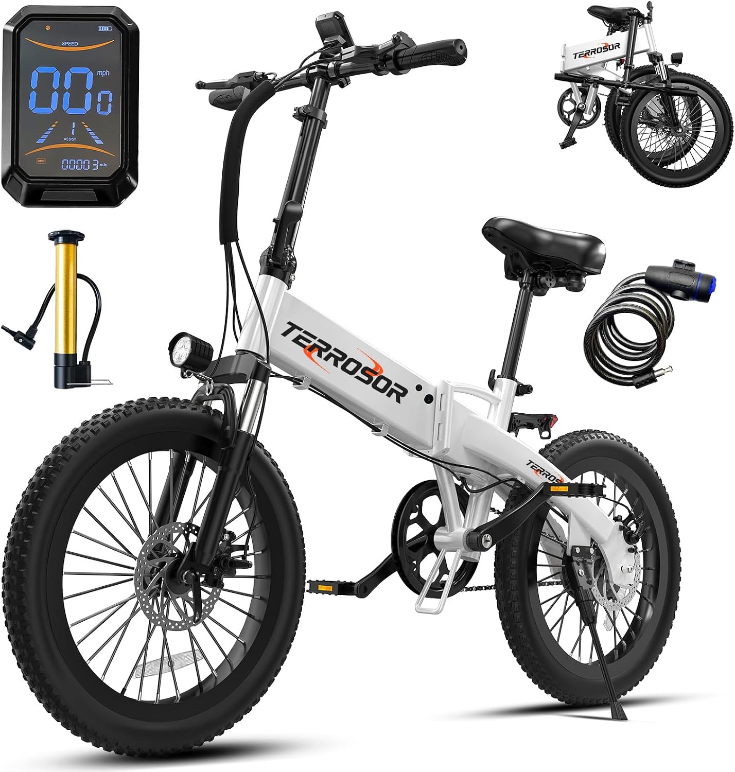 Electric Bike for Adults and Teens, 560W Motor 24MPH Compact Commuter Ebike, 32 Miles Range, 48V 10Ah Battery, 3 Shock Absorbers, 14' Mini Foldable Electric Bicycles with Basket, UL 2849 Certified
