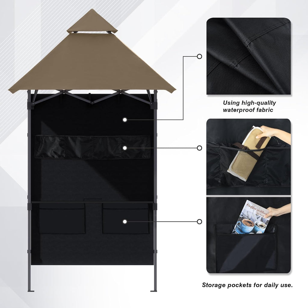 ABCCANOPY 8x5 Pop Up Grill Gazebo - Outdoor BBQ Canopy with Shelf & Sidewall, Portable Barbeque Shelter with 2 Magnetic LED Lights, Carry Bag for Patio Garden Events Picnic Grilling, Khaki