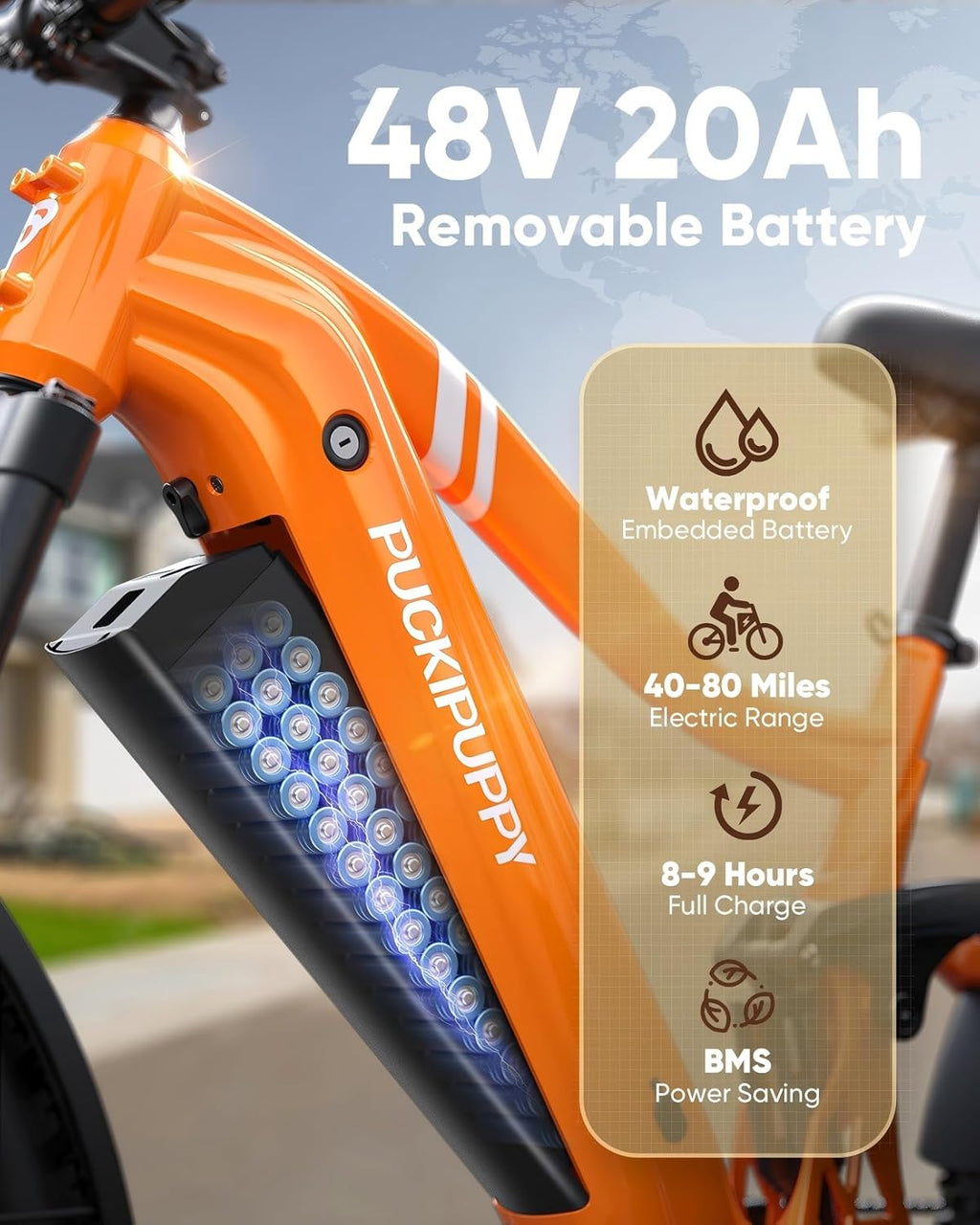 PUCKIPUPPY Electric Bike for Adults 960W, 48V 20AH Battery Adult Ebike, Full Suspension 26' Fat Tire E Bike, 28MPH 80Miles Range Mountain Electric Bicycle, 7 Speed, Hydraulic Disc Brakes
