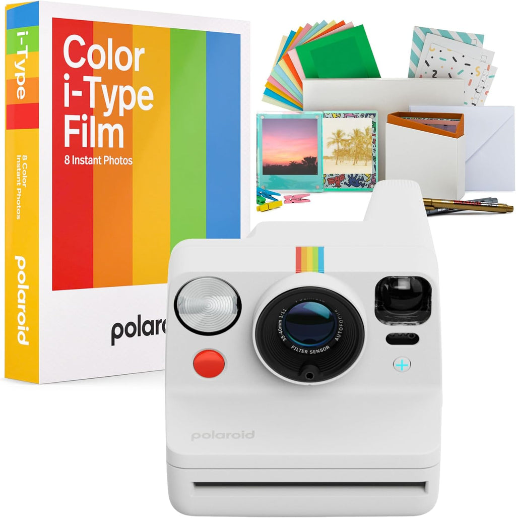Polaroid Now Plus Generation 3 Instant Camera with Two-Lens Autofocus System and Manual Mode (White) Bundle with Polaroid Film Kit and Color Instant Film for i-Type Cameras (8 Exposures) (3 Items)