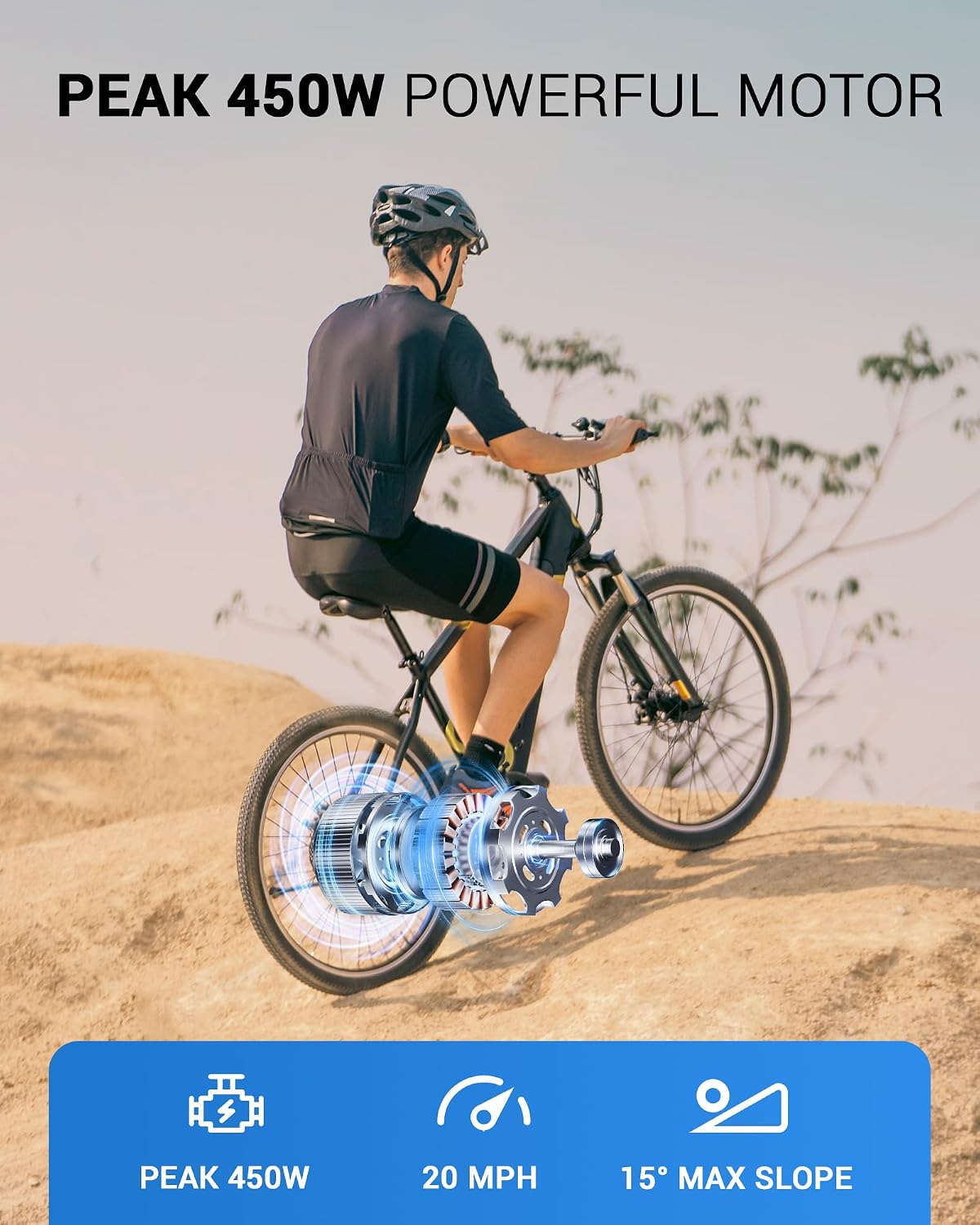 MULTIJOY Electric Bike for Adults,36V Built-in Invisible Removable Battery,350W Brushless Motor(Peak 450W) Electric Mountain Bike,26' Tires&Front Fork Suspension,UL Certified 7-Speed