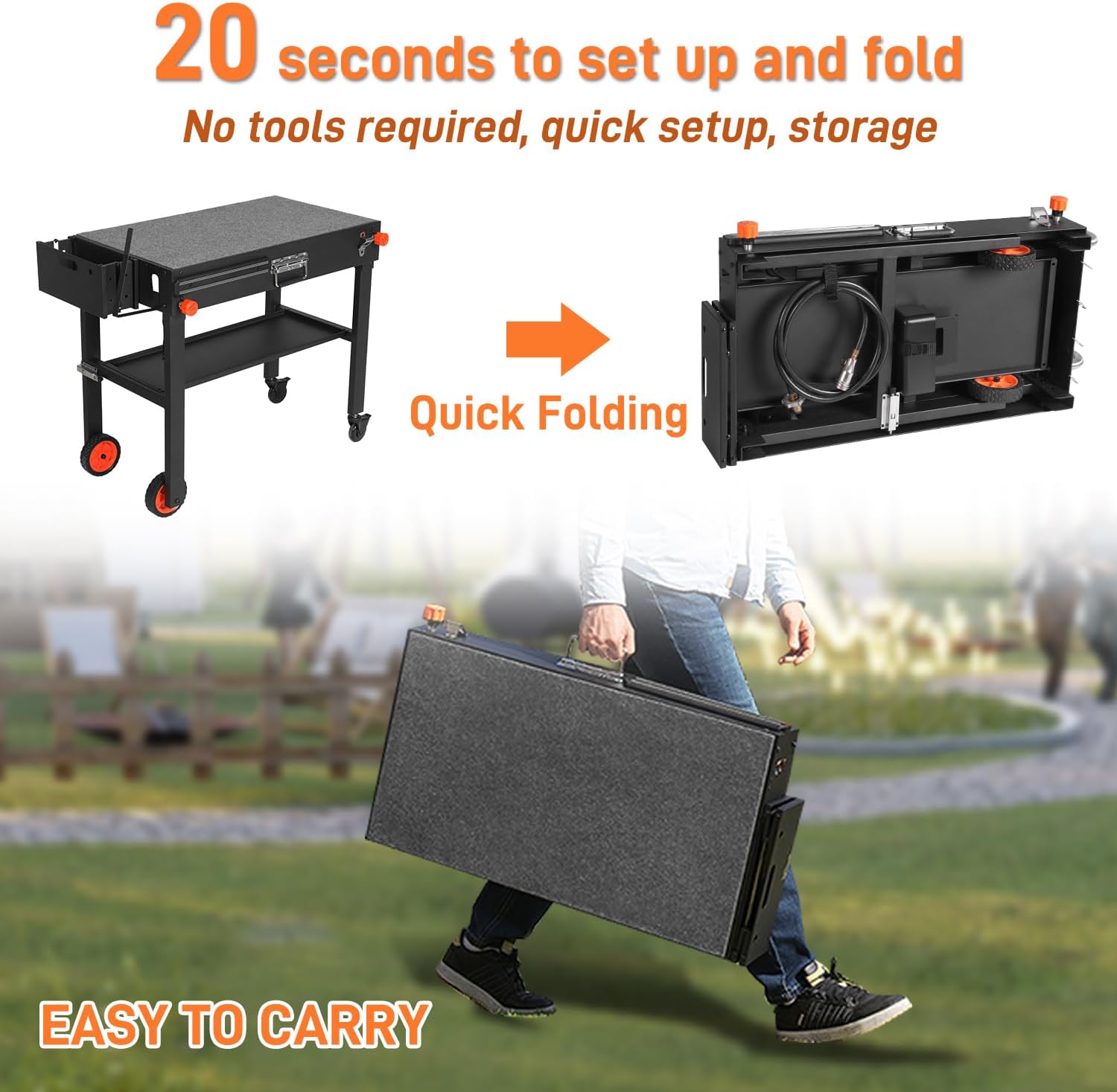 Outdoor Portable Grill Table Stand - Folding Prep Stand for 17' or 22' Blackstone Griddle, Large Space Blackstone Table with Wheels, Pizza Oven Cart for Ninja, Patio Grilling Backyard BBQ Grill Cart.