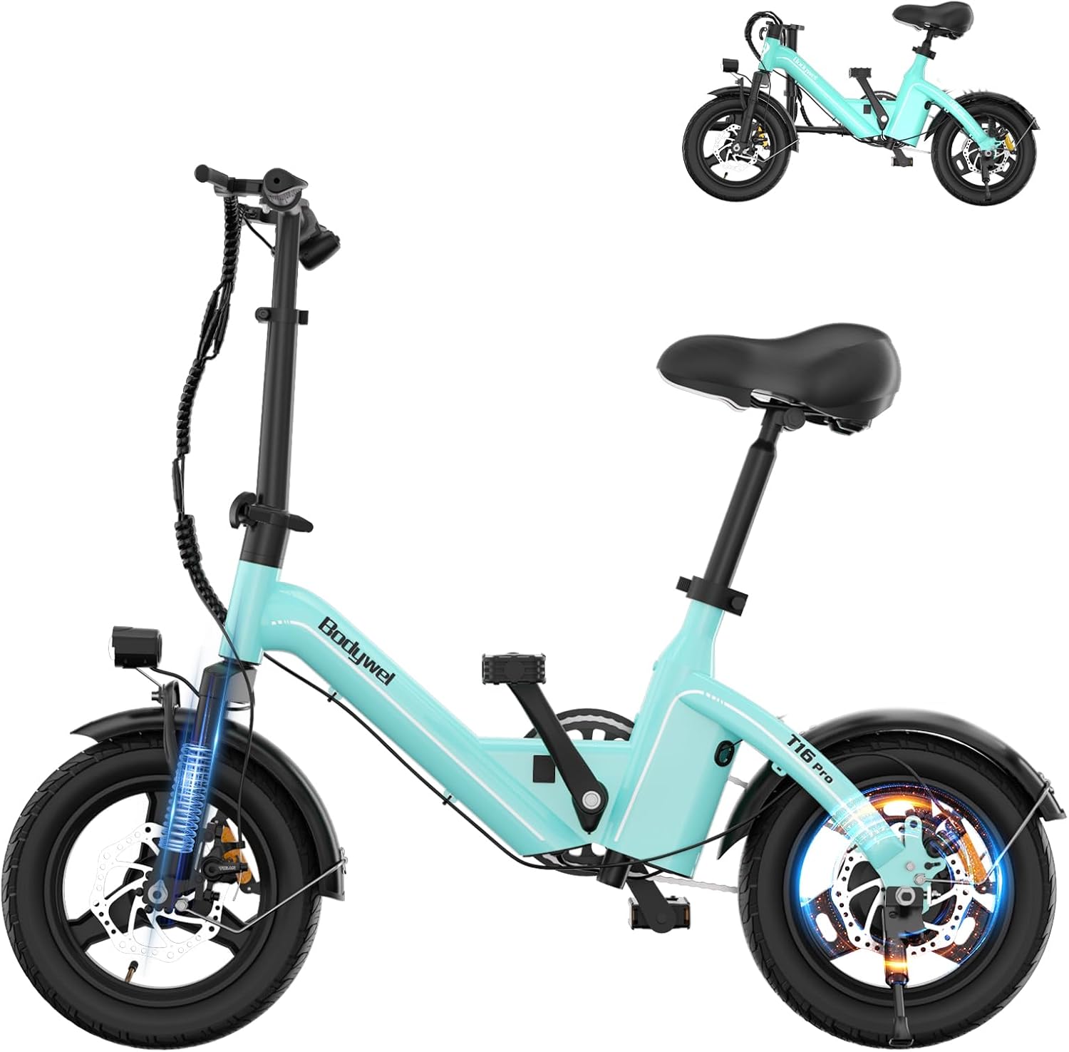 Bodywel Electric Bike for Adults, 14'/16''/20'' Ebike for Commuting, 750W/1500W Peak Motor Electric Bicycles, Foldable EBikes for Adults and Teens