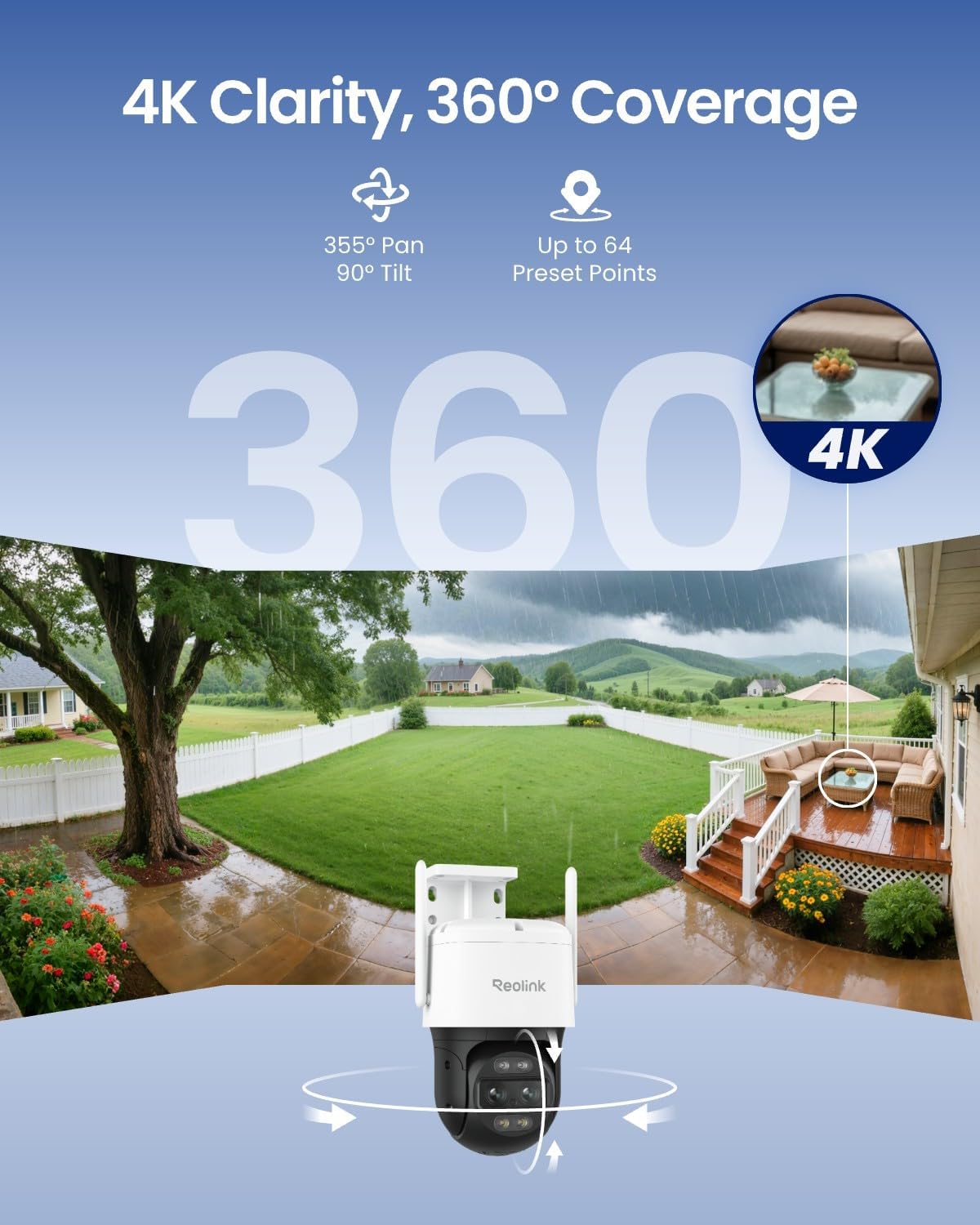 REOLINK 4K Wired WiFi Outdoor Security Camera, 8MP Dual Lens, 360 PTZ Camera, Auto Tracking, 2.4/5GHz Wi-Fi Smart Person/Vehicle/Animal Detection, 6X Hybrid Zoom, Color Night Vision, TrackMix WiFi