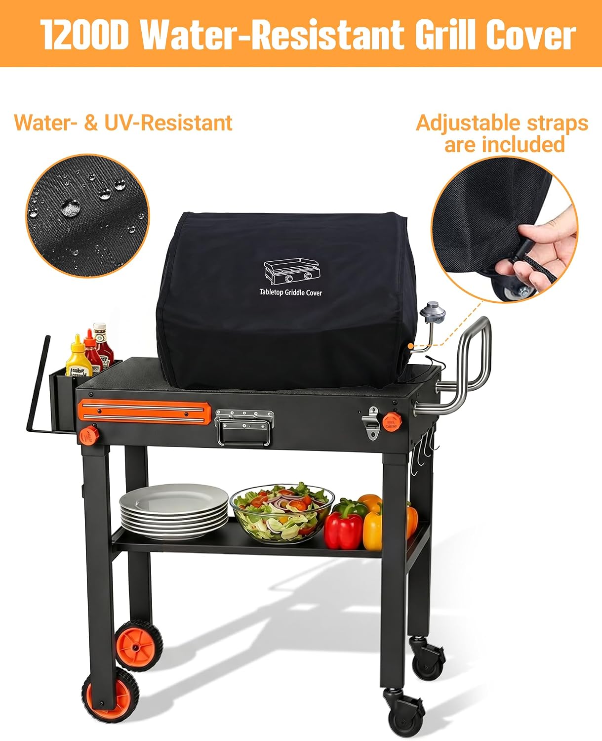 Blackstone Table for 17' or 22' Griddle, Heavy Duty 450 LBS Outdoor Grill Table, Foldable Portable Grill Cart, 20s Quick Setup, Anti-Wobble, Ideal for Backyard, Camping, Tailgating, with Cover