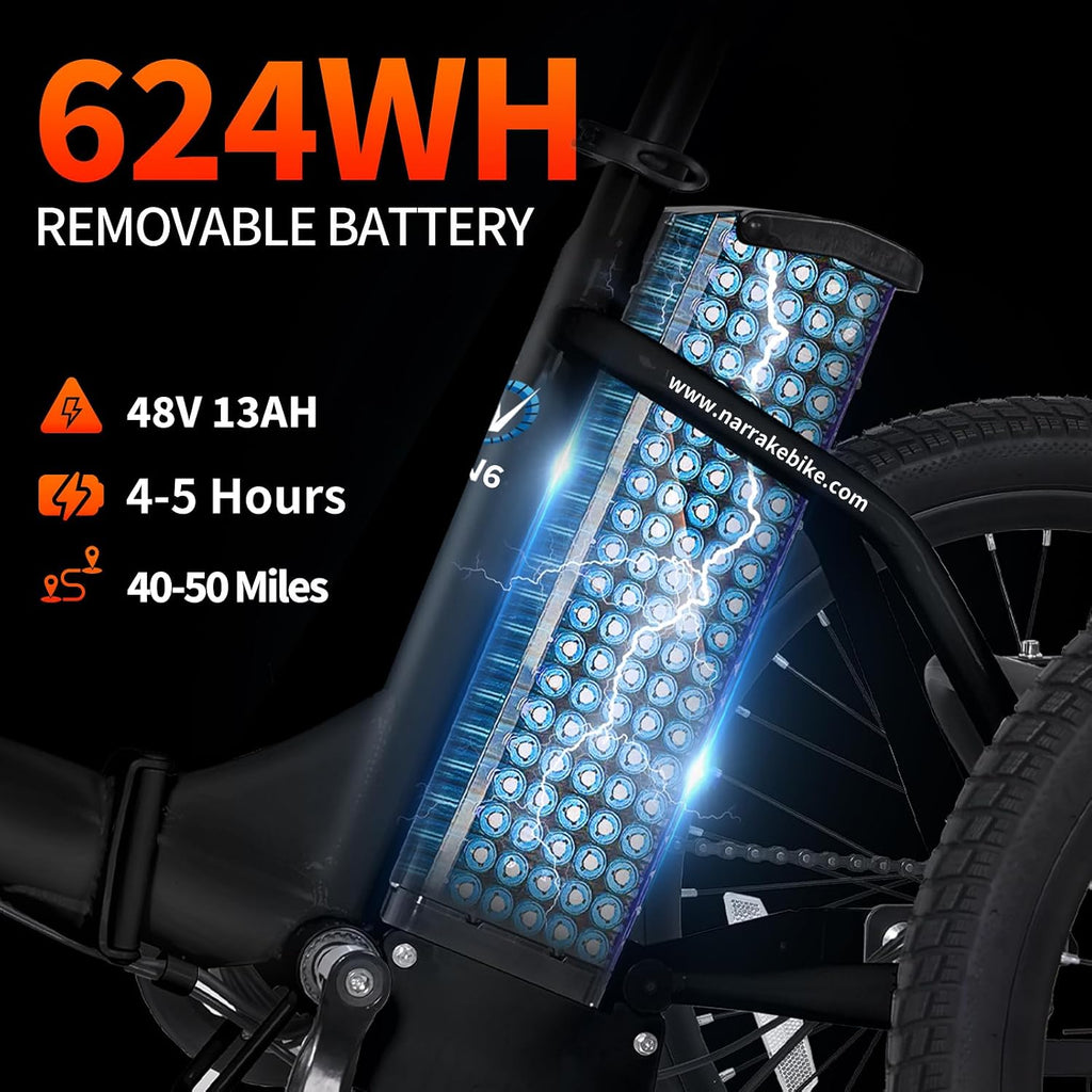 NARRAK Electric Tricycle for Adults,Fat Tire Folding Electric Trike,3 Wheels Electric Bicycle Bikes, Peak 700W/1100W Step-Thru Etrike with Removable Battery and Large Basket
