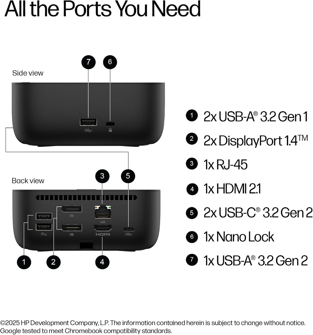 HP USB-C 100W G6 Dock, Future-Proof Design with Ambient LED Lighting and On-Screen Display Notifications, Additional USB-C Ports, Upgraded HDMI 2.1 Port, Upgraded to 120Hz Refresh Rate