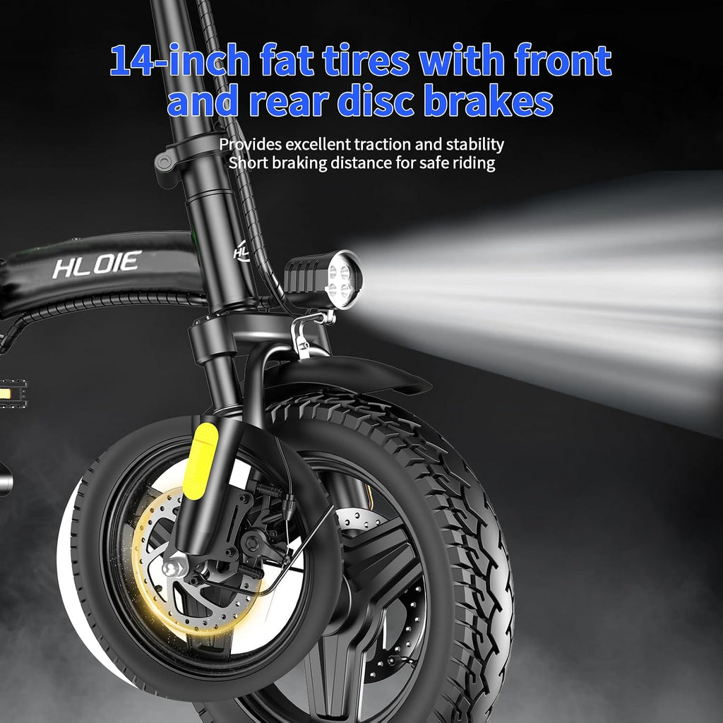 HLOIE Folding Electric Bike for Adults, Peak 750W Motor,23MPH Max Speed Foldable Electric Bicycles,14' Ebike, 48V12AH Battery 35 Miles PAS Range Mini E Bikes for Adults and Teens