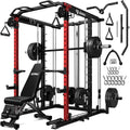 S1-V4 Smith Machine, 2000LBS Power Cage with Cable Crossover System, All-in-One Squat Rack with Smith Bar, Strength Training Equipment for Hone Gym