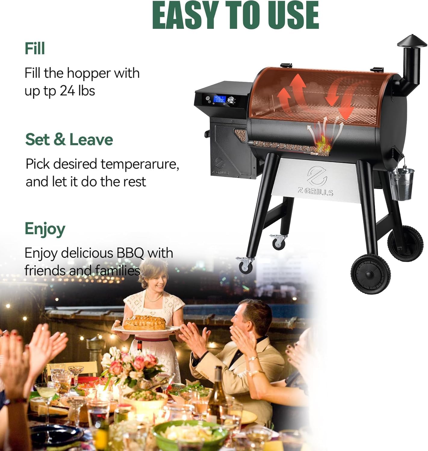 Z GRILLS Wood Pellet Grill & Smoker, 8-in-1 Outdoor BBQ Grill with PID 3.0 Controller, 697 sq in Cooking Area, 2 Meat Probes, LCD Screen, Rain Cover Included