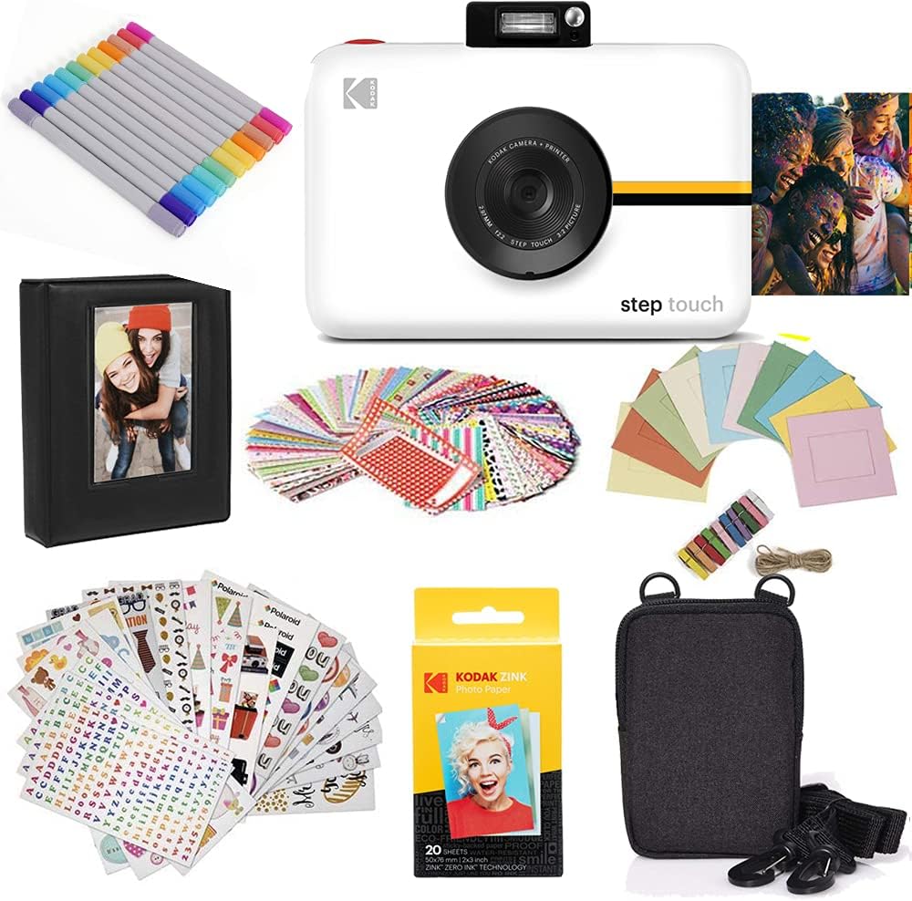Zink Kodak Step Touch | 13MP Digital Camera & Instant Printer with 3.5' LCD Touchscreen Display, 1080p HD Video (White) Starter Bundle