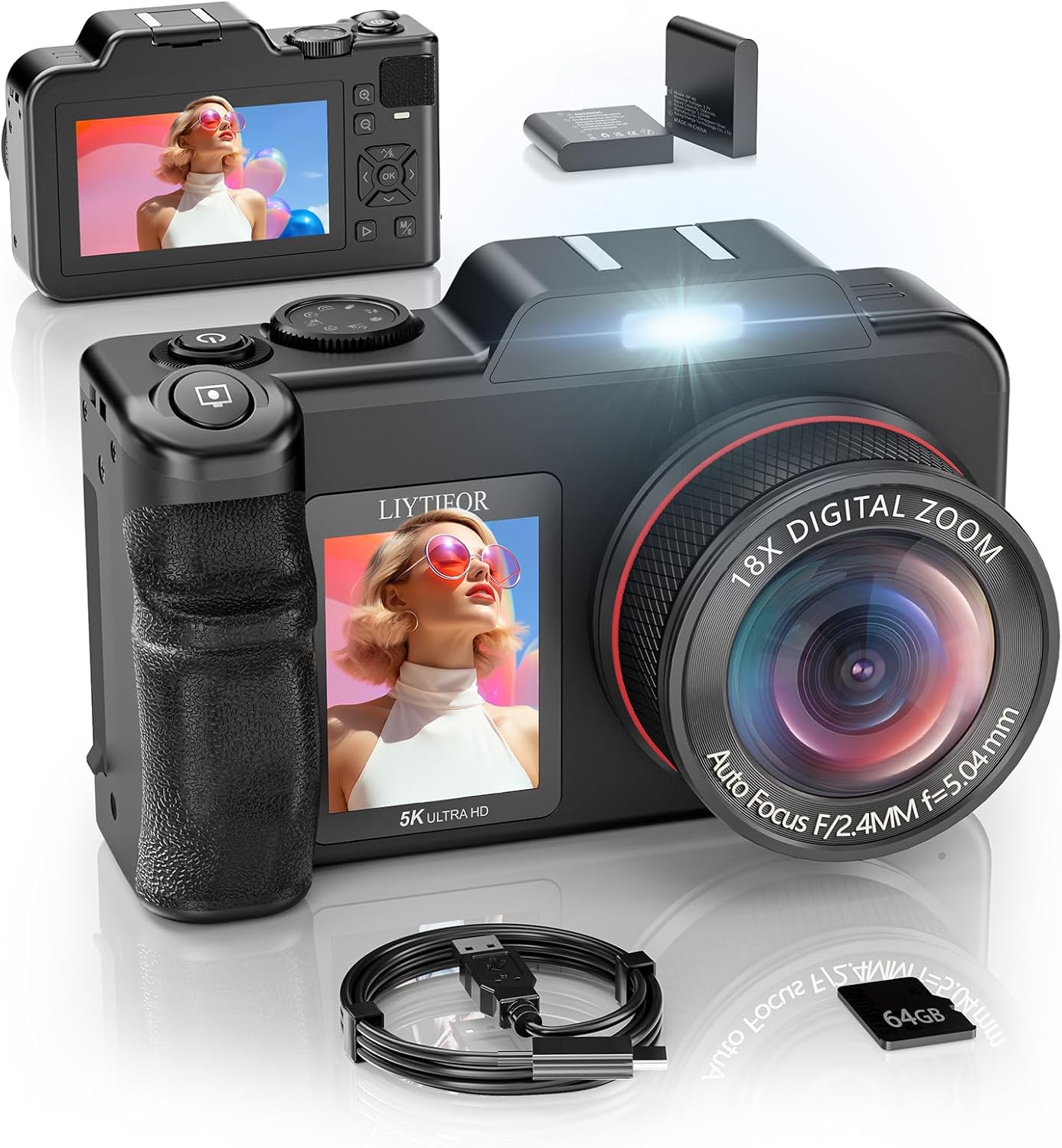 5K-Digital-Cameras for Photography: 2026 Upgrade 80MP 3.5'+2' Dual Screen for Self-Framing 18X Zoom Autofocus Vlogging Camera for YouTube/Content Creators/Beginners/Travel, 64GB Card, 2 Batteries