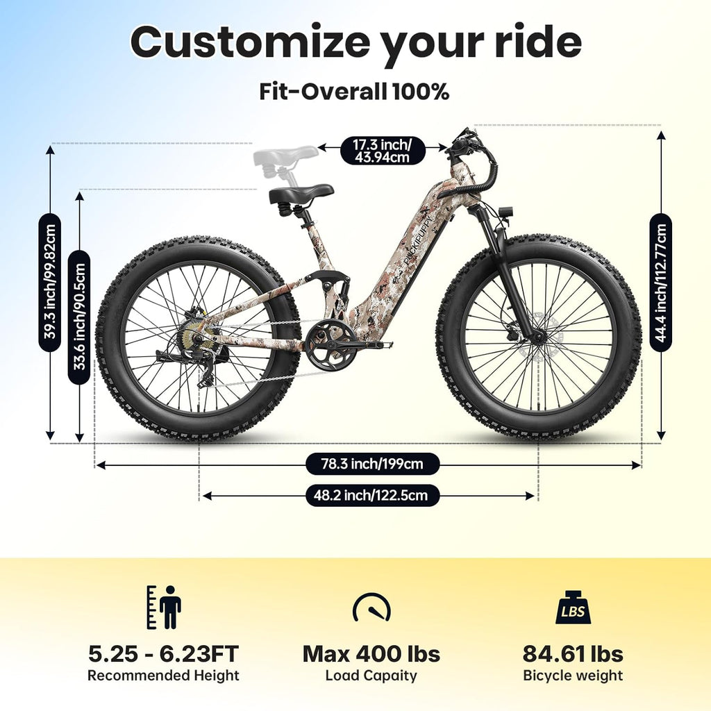 Ebike+A Luxury Accessory Pack, Electric Bike for Adults 960W, 48V 20AH Battery Adult Electric Bicycles, 26' Fat Tire Full Suspension Step-Thru Ebike, 28MPH Mountain Ebike, 7 Speed, 80Miles Range