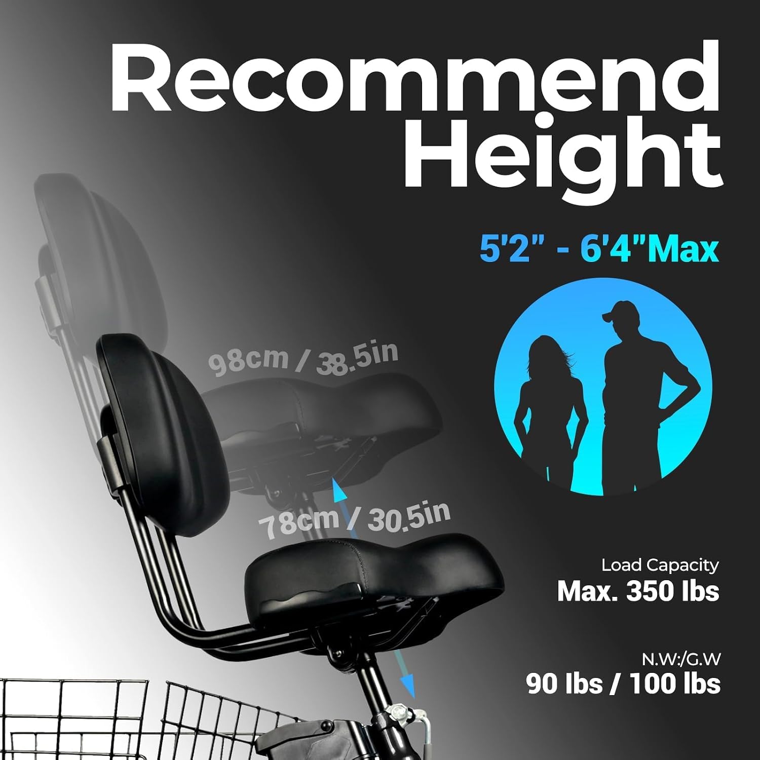 Geemax Electric Tricycle for Adults, 20' x 4.0 Fat Tire Electric Trike, Peak 500W 20MPH 36V 13Ah Lithium Battery UL Certified, Premium 80% Assembled Foldable 3 Wheel Electric Bicycle, Black