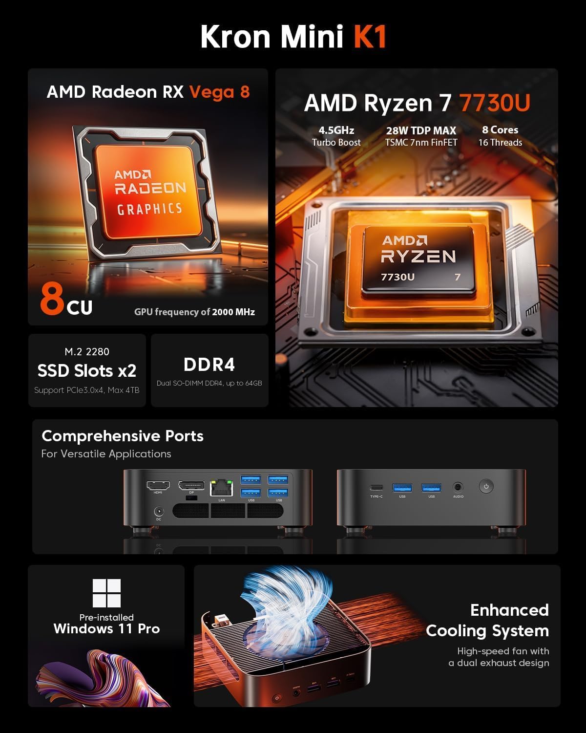 ACEMAGIC Mini PC Ryzen 7 7730U(Upgraded 5825U/7430U), 32GB DDR4 1TB SSD Mini Computers(up to 4.5Ghz), Light Gaming Desktop 4K Triple Display Mini Desktop Bluetooth/WiFi6/Office