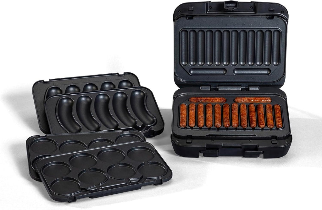 Johnsonville Sizzling Sausage Grill Plus, Indoor Electric Grill, 3 in 1 Design BTG-500 Dinner Sausage, Breakfast Links and Patties, Easy to Use, Brats, Grilling, Great Gift for the Holidays