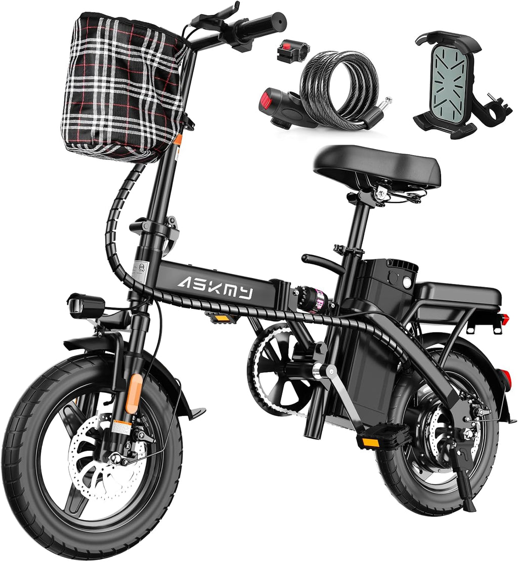 Foldable Electric Bike for Adults and Teens, 750W/1000W Peak Motor Ebike with 48V 10AH Removable Battery, 30-60 Miles PAS Range, 14' Mini E-Bike for Daily Commuting, Electric Bicycle for Riders