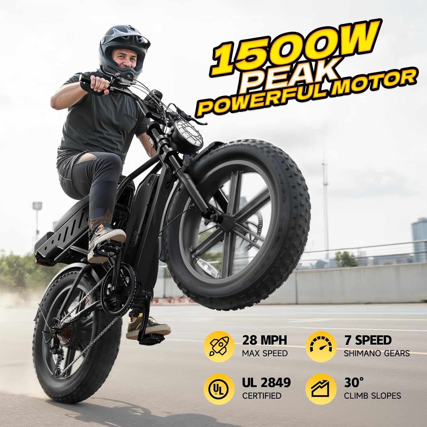 TST Electric Bike for Adults, 1500W Peak Motor Ebike with 48V 15Ah Battery, 60 Miles Range Electric Bicycle, 20' All-Terrain Fat Tire E Bike with Rear Seat 7 Speeds Black