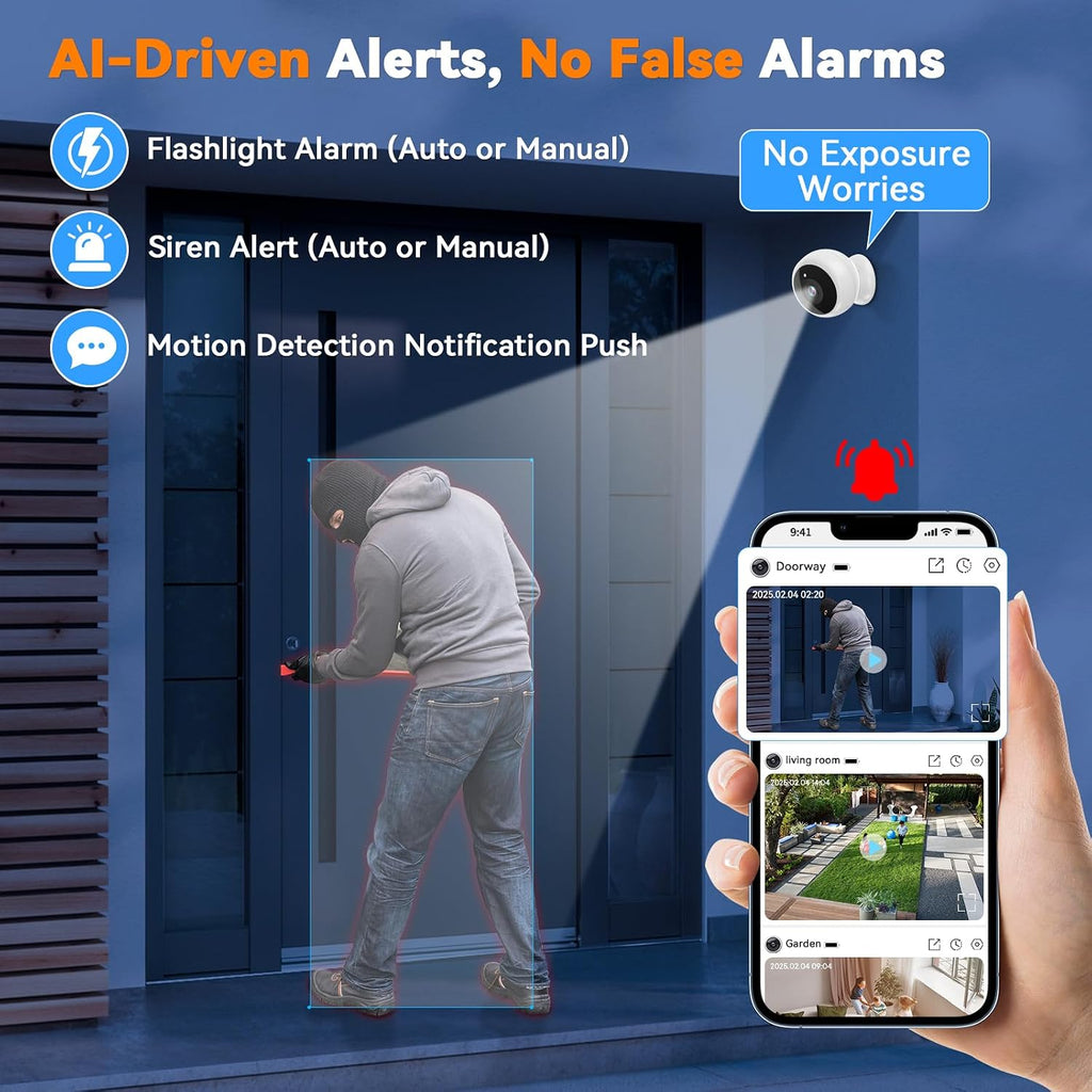 Thybro Magnetic Security Camera Wireless - 4Pack AI Motion Detection, 2K HD Video, Battery Powered, Ease of Setup, 2-Way Audio,IR Color Night Vision, Waterproof, Outdoor & Indoor Surveillance