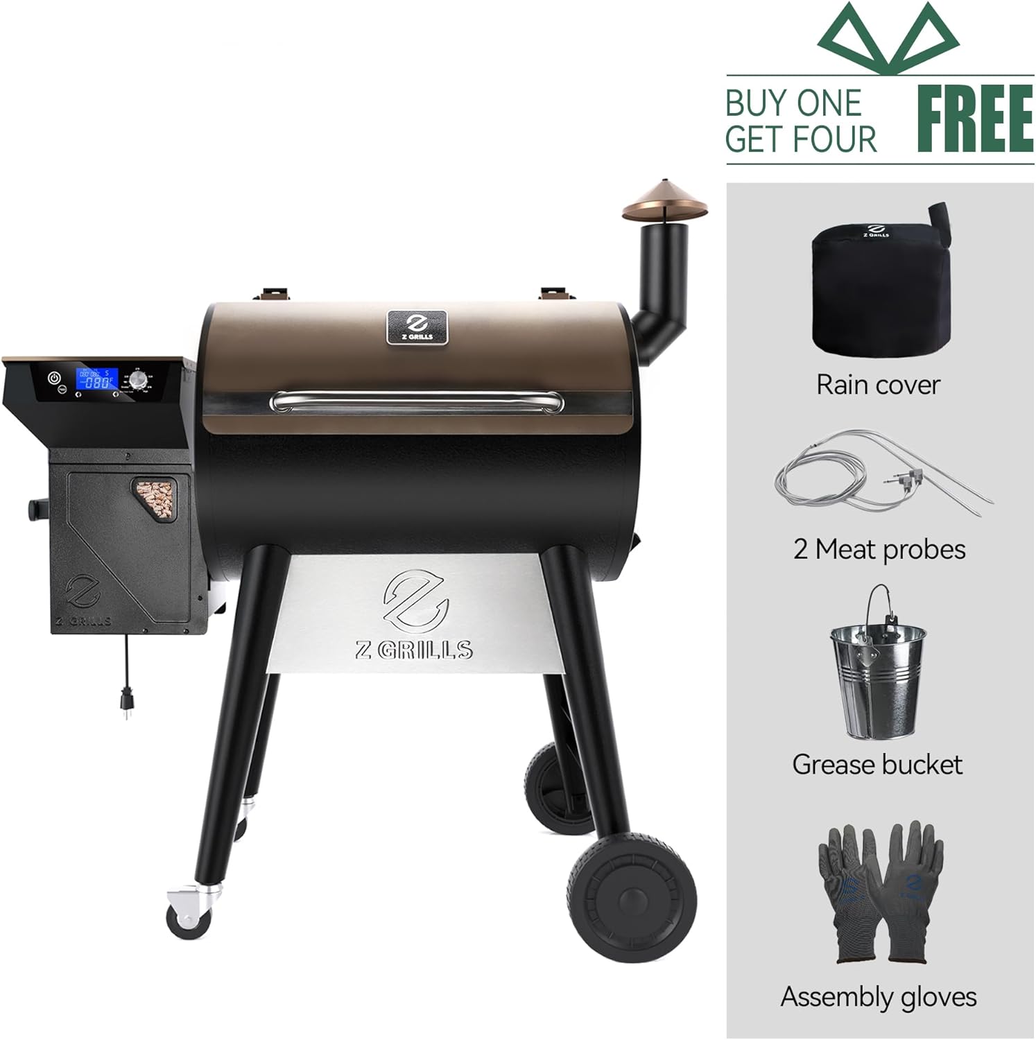 Z GRILLS Wood Pellet Grill Smoker with PID 3.0 Controller, 697 Cooking Area, Meat Probes, Rain Cover for Outdoor BBQ, 7002C
