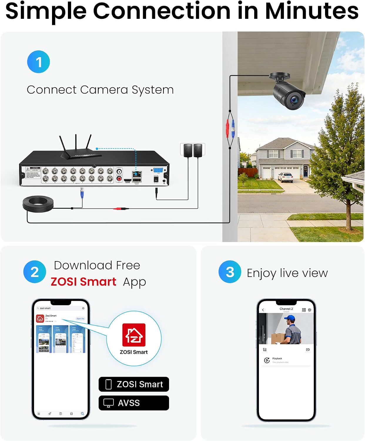 ZOSI 16CH 3K Lite Security Camera System with Audio, AI Human/Vehicle Detection, Night Vision, 16 x 1080P Metal Weatherproof Wired Cameras, 16 Channel Surveillance DVR for 24/7 Recording (NO HDD)
