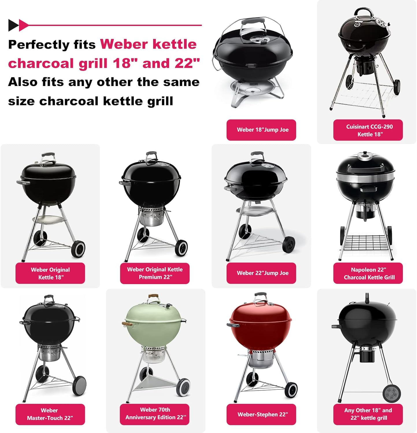 Grill Table for Weber 22' &18' Original Kettle, for Weber Grill Table, Stand Cart for JumboJoe Master-Touch Charcoal Outdoor Prep Performer Charcoal Accessories for Outside