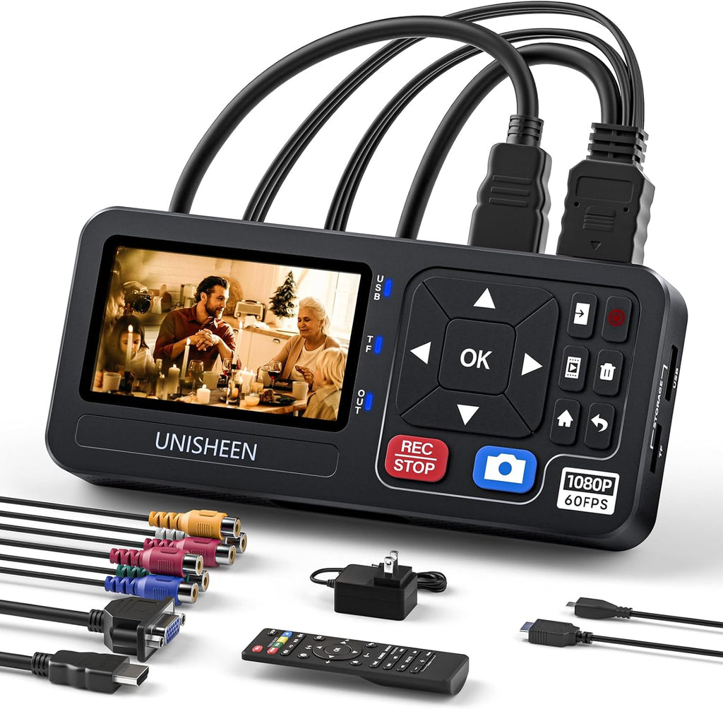 4K Capture Box-1080P 60FPS Video to Digital Converter 4K HDMI/CVBS/VGA/YPBPR Inputs Video Recorder Capture from VCR, DVD, VHS Tapes, Hi8, Camcorders, Gaming Systems