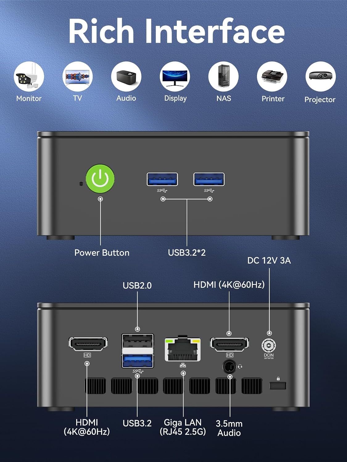 GMKtec Mini PC Computers Intel N95 Processor (Turbo 3.4GHz) 8GB DDR4 256GB SSD Desktop Computer 4K Dual HDMI Display/3x USB3.2/WiFi 5 BT5.0/RJ45 Ethernet Nucbox G3S