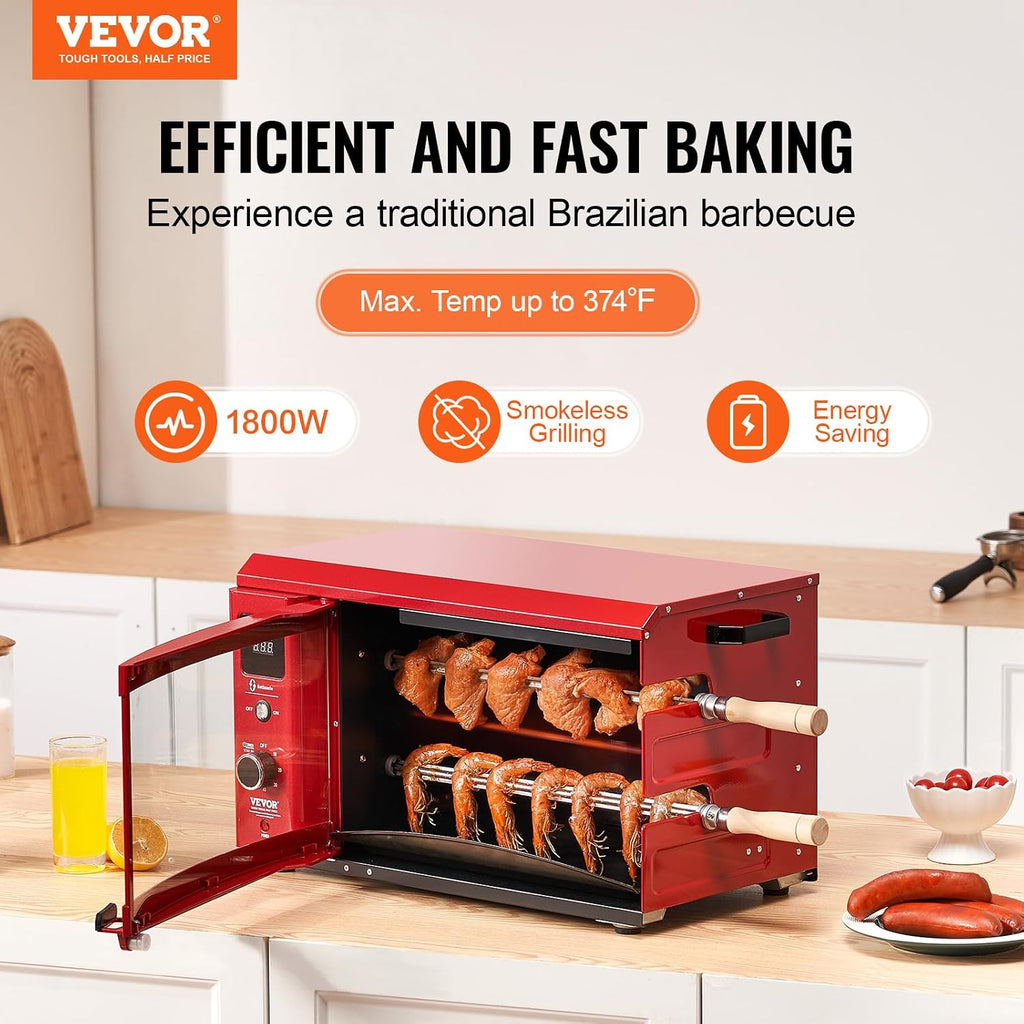 VEVOR Shawarma Grill Machine - 2 String Barbecue Capacity Chicken Shawarma Cooker Electric Broiler Gyro Rotisserie Oven Doner Kebab Grill for Home, Restaurant, Kitchen Parties