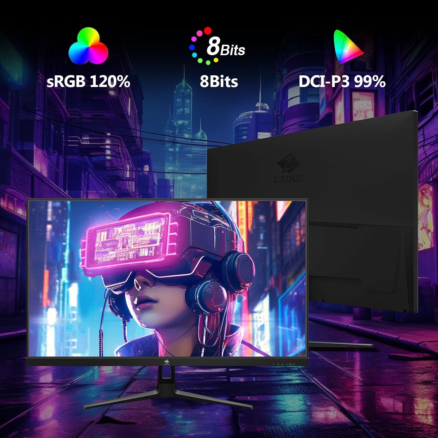Z-Edge 27 inch Gaming Monitor, FHD 1080P 240Hz, Ultra-Fast MPRT 1ms Monitor, DCI-P3 99%, SRGB 120%, 8 bits, UG27PJ Frameless Bezel, 2X DP 1.4 Ports and 2X HDMI 2.0 Ports