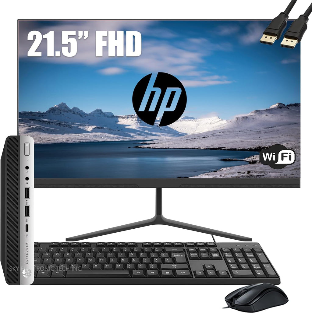 HP EliteDesk 800 G3 Mini Business Desktop Computer with 21.5' FHD Monitor PC Bundle, Intel Core i5-6500T, 16GB RAM, 512GB SSD, DP Cable, Keyboard & Mouse, Windows 11 Pro (Renewed)