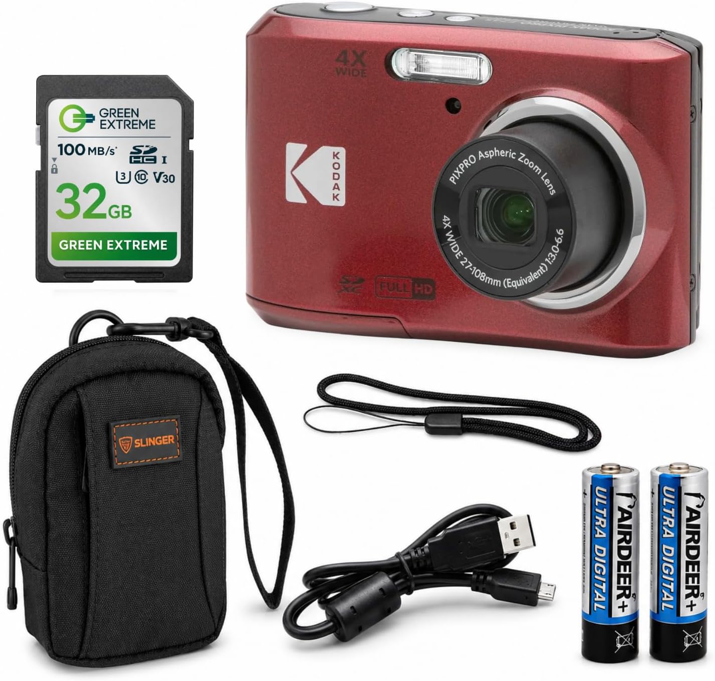 KODAK PIXPRO FZ45-BK 16MP Digital Camera 4X Optical Zoom 27mm Wide Angle 1080P Full HD Video 2.7' LCD Vlogging Camera, Bundle with Camera Case and 32GB SD Card (Red)